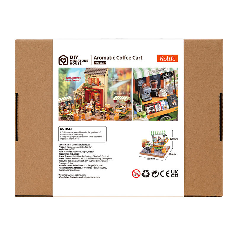 Rolife DG182 Kahve Arabası (Aromatic Coffee) DIY Minyatür Maket Model Seti Ahşap 3D Wooden Puzzle 3D Model Kit Detaylı Dekoratif Hobi Seti Ahşap Maket