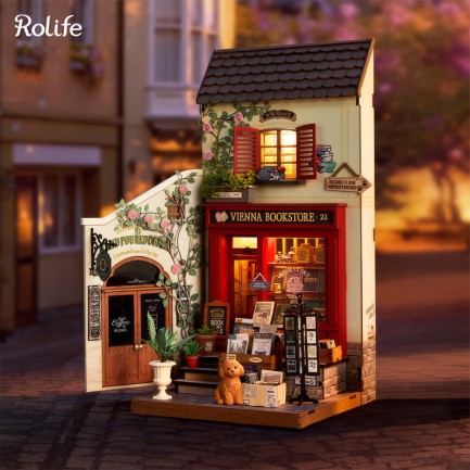 Rolife DG183 Vienna Bookstore Kitap Köşesi Book Nook DIY Minyatür Maket Model Seti Mini Dollhouse 3D Model Kit Detaylı Dekoratif Hobi Seti 3D Puzzle Tiny House - Thumbnail