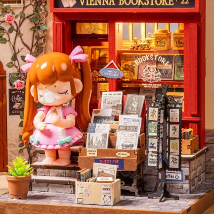 Rolife DG183 Vienna Bookstore Kitap Köşesi Book Nook DIY Minyatür Maket Model Seti Mini Dollhouse 3D Model Kit Detaylı Dekoratif Hobi Seti 3D Puzzle Tiny House - Thumbnail