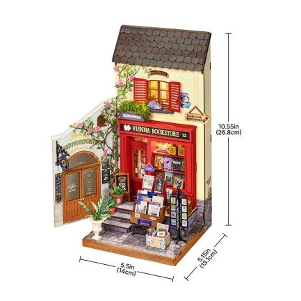 Rolife DG183 Vienna Bookstore Kitap Köşesi Book Nook DIY Minyatür Maket Model Seti Mini Dollhouse 3D Model Kit Detaylı Dekoratif Hobi Seti 3D Puzzle Tiny House - Thumbnail