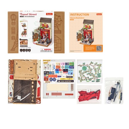 Rolife DG183 Vienna Bookstore Kitap Köşesi Book Nook DIY Minyatür Maket Model Seti Mini Dollhouse 3D Model Kit Detaylı Dekoratif Hobi Seti 3D Puzzle Tiny House - Thumbnail