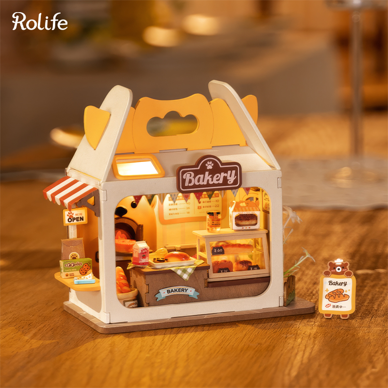 Rolife DS033 Teddy'nin Ekmek Fırını (Teddy's Breadbox) DIY Minyatür Maket Model Seti Mini Dollhouse 3D Model Kit Detaylı Dekoratif Hobi Seti 3D Puzzle Tiny House
