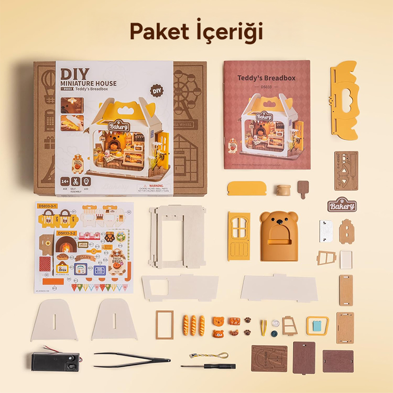 Rolife DS033 Teddy'nin Ekmek Fırını (Teddy's Breadbox) DIY Minyatür Maket Model Seti Mini Dollhouse 3D Model Kit Detaylı Dekoratif Hobi Seti 3D Puzzle Tiny House