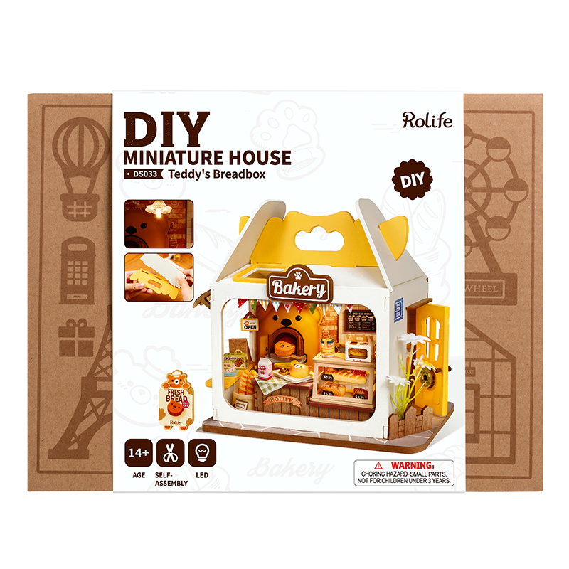Rolife DS033 Teddy'nin Ekmek Fırını (Teddy's Breadbox) DIY Minyatür Maket Model Seti Mini Dollhouse 3D Model Kit Detaylı Dekoratif Hobi Seti 3D Puzzle Tiny House