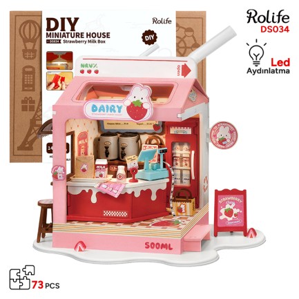 Rolife - Rolife DS034 Çilekli Süt Dükkanı (Strawberry Milk Box) DIY Minyatür Maket Model Seti Mini Dollhouse 3D Model Kit Detaylı Dekoratif Hobi Seti 3D Puzzle Tiny House
