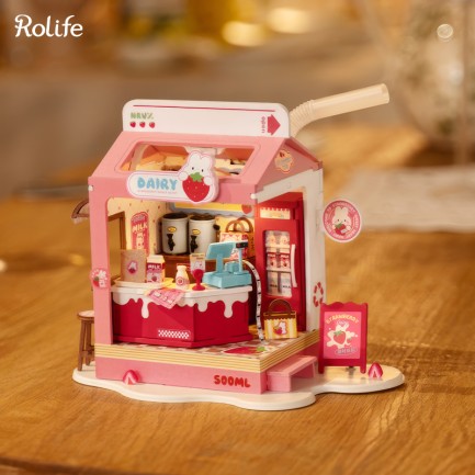 Rolife DS034 Çilekli Süt Dükkanı (Strawberry Milk Box) DIY Minyatür Maket Model Seti Mini Dollhouse 3D Model Kit Detaylı Dekoratif Hobi Seti 3D Puzzle Tiny House - Thumbnail