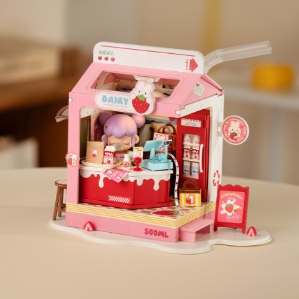 Rolife DS034 Çilekli Süt Dükkanı (Strawberry Milk Box) DIY Minyatür Maket Model Seti Mini Dollhouse 3D Model Kit Detaylı Dekoratif Hobi Seti 3D Puzzle Tiny House - Thumbnail