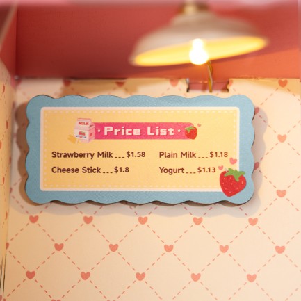Rolife DS034 Çilekli Süt Dükkanı (Strawberry Milk Box) DIY Minyatür Maket Model Seti Mini Dollhouse 3D Model Kit Detaylı Dekoratif Hobi Seti 3D Puzzle Tiny House - Thumbnail