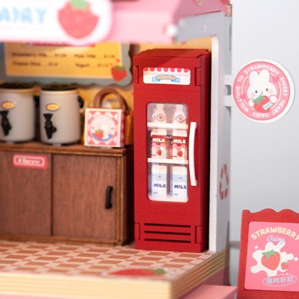 Rolife DS034 Çilekli Süt Dükkanı (Strawberry Milk Box) DIY Minyatür Maket Model Seti Mini Dollhouse 3D Model Kit Detaylı Dekoratif Hobi Seti 3D Puzzle Tiny House - Thumbnail