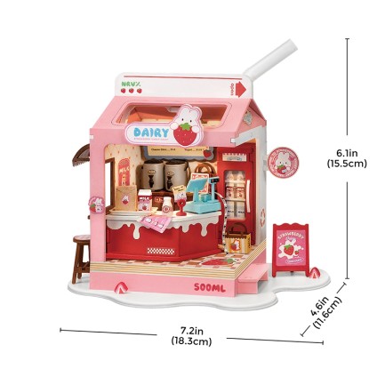 Rolife DS034 Çilekli Süt Dükkanı (Strawberry Milk Box) DIY Minyatür Maket Model Seti Mini Dollhouse 3D Model Kit Detaylı Dekoratif Hobi Seti 3D Puzzle Tiny House - Thumbnail
