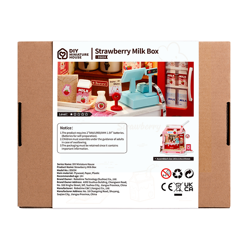 Rolife DS034 Çilekli Süt Dükkanı (Strawberry Milk Box) DIY Minyatür Maket Model Seti Mini Dollhouse 3D Model Kit Detaylı Dekoratif Hobi Seti 3D Puzzle Tiny House