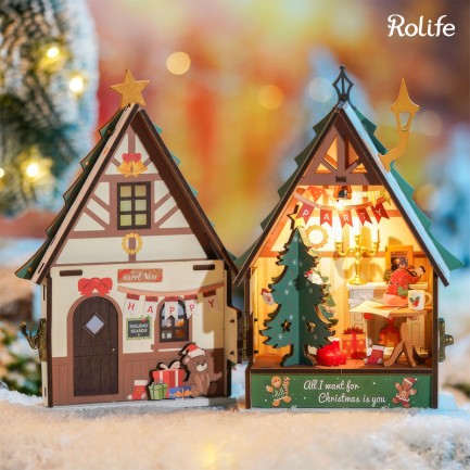Rolife DS036 Parıltılı Noel Evi Twinkling Christmas House DIY Minyatür Maket ModelSet Mini Dollhouse 3D Model Kit Detaylı Dekoratif Hobi Seti 3D Puzzle Tiny House - Thumbnail