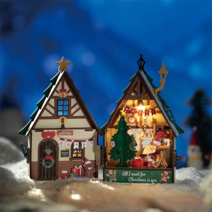 Rolife DS036 Parıltılı Noel Evi Twinkling Christmas House DIY Minyatür Maket ModelSet Mini Dollhouse 3D Model Kit Detaylı Dekoratif Hobi Seti 3D Puzzle Tiny House - Thumbnail
