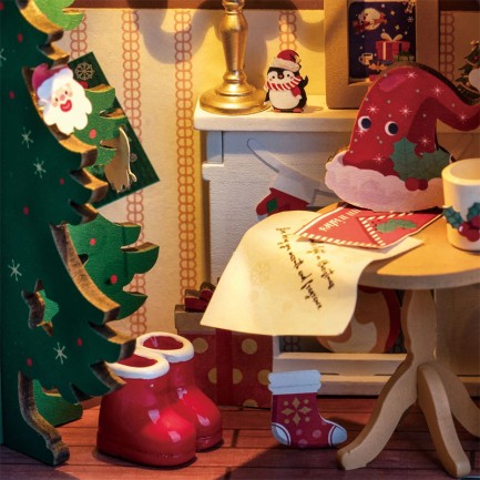 Rolife DS036 Parıltılı Noel Evi Twinkling Christmas House DIY Minyatür Maket ModelSet Mini Dollhouse 3D Model Kit Detaylı Dekoratif Hobi Seti 3D Puzzle Tiny House - Thumbnail