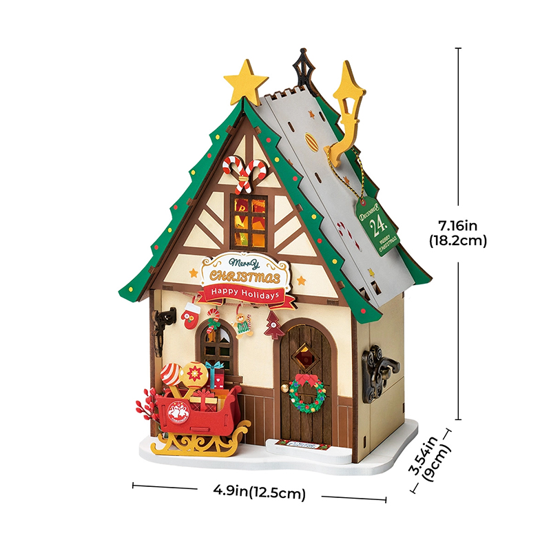 Rolife DS036 Parıltılı Noel Evi Twinkling Christmas House DIY Minyatür Maket ModelSet Mini Dollhouse 3D Model Kit Detaylı Dekoratif Hobi Seti 3D Puzzle Tiny House