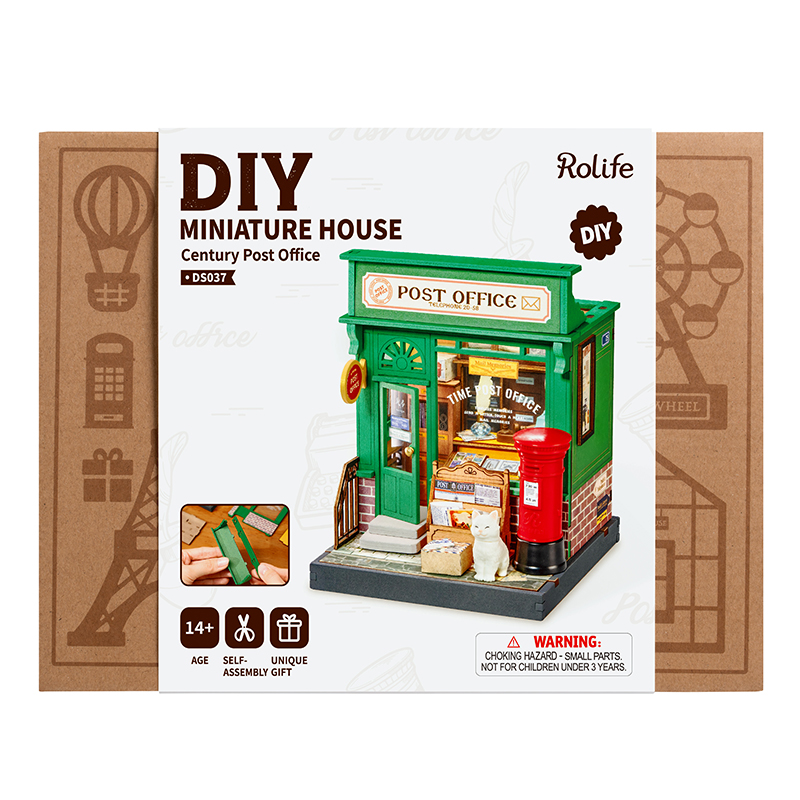 Rolife DS037 Postane (Century Post Office) DIY Minyatür Maket Model Seti Mini Dollhouse 3D Model Kit Detaylı Dekoratif Hobi Seti 3D Puzzle Tiny House