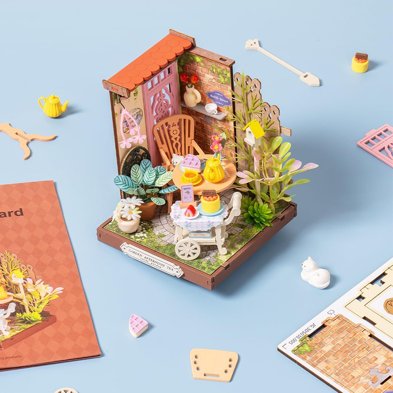 Rolife DS038 Şık Çay Bahçesi (Fancy Tea Yard) DIY Minyatür Maket Model Seti Mini Dollhouse 3D Model Kit Detaylı Dekoratif Hobi Seti 3D Puzzle Tiny House