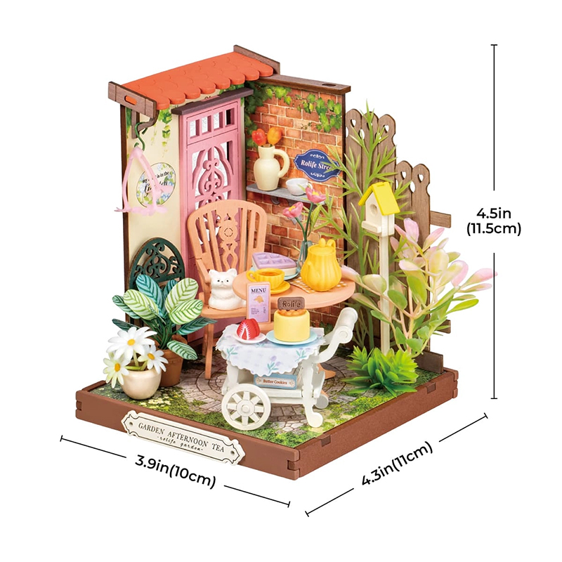 Rolife DS038 Şık Çay Bahçesi (Fancy Tea Yard) DIY Minyatür Maket Model Seti Mini Dollhouse 3D Model Kit Detaylı Dekoratif Hobi Seti 3D Puzzle Tiny House