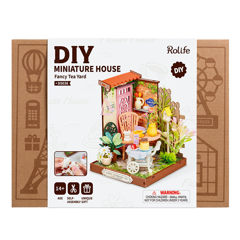 Rolife DS038 Şık Çay Bahçesi (Fancy Tea Yard) DIY Minyatür Maket Model Seti Mini Dollhouse 3D Model Kit Detaylı Dekoratif Hobi Seti 3D Puzzle Tiny House