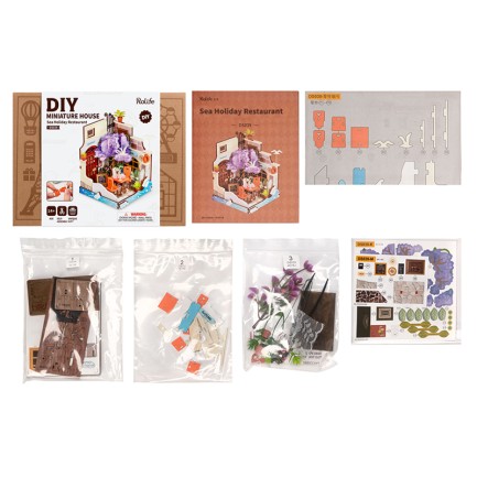 Rolife DS039 Deniz Tatil Restoranı Sea Holiday Restaurant DIY Minyatür Maket ModelSet Mini Dollhouse 3D Model Kit Detaylı Dekoratif Hobi Seti 3D Puzzle Tiny House - Thumbnail