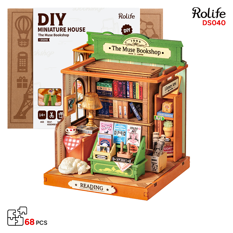 Rolife DS040 Kitabevi (The Muse Bookshop) DIY Minyatür Maket Model Seti Mini Dollhouse 3D Model Kit Detaylı Dekoratif Hobi Seti 3D Puzzle Tiny House