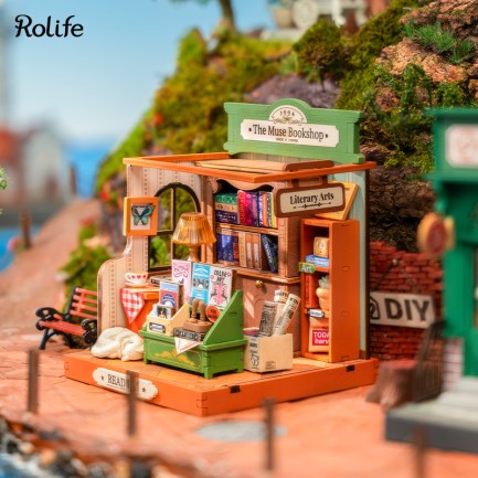 Rolife DS040 Kitabevi (The Muse Bookshop) DIY Minyatür Maket Model Seti Mini Dollhouse 3D Model Kit Detaylı Dekoratif Hobi Seti 3D Puzzle Tiny House - Thumbnail