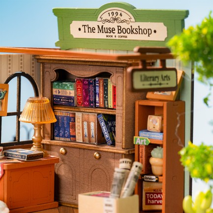 Rolife DS040 Kitabevi (The Muse Bookshop) DIY Minyatür Maket Model Seti Mini Dollhouse 3D Model Kit Detaylı Dekoratif Hobi Seti 3D Puzzle Tiny House - Thumbnail