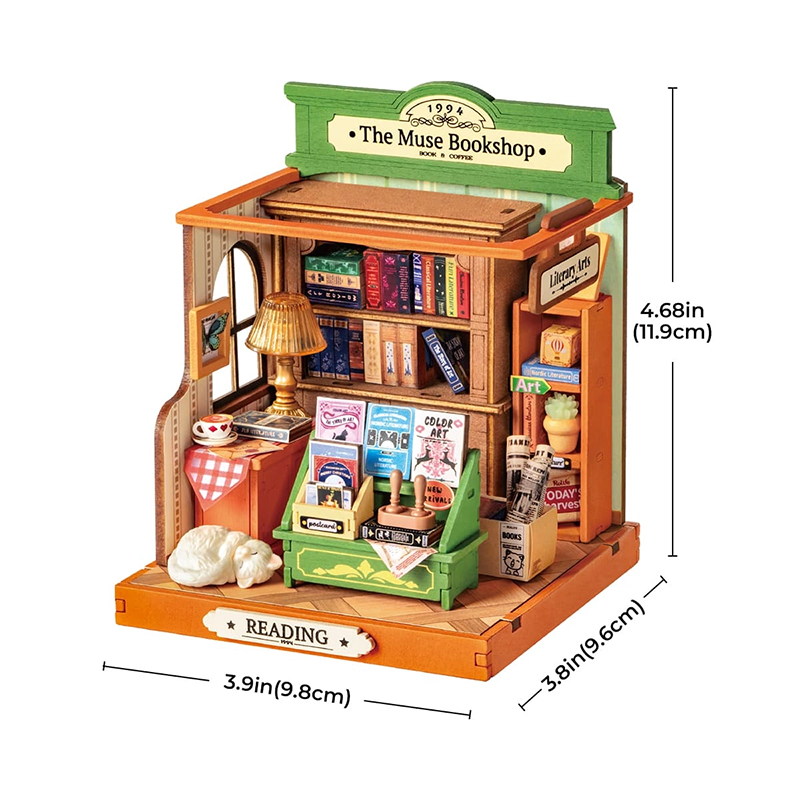 Rolife DS040 Kitabevi (The Muse Bookshop) DIY Minyatür Maket Model Seti Mini Dollhouse 3D Model Kit Detaylı Dekoratif Hobi Seti 3D Puzzle Tiny House