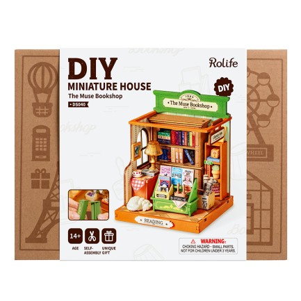 Rolife DS040 Kitabevi (The Muse Bookshop) DIY Minyatür Maket Model Seti Mini Dollhouse 3D Model Kit Detaylı Dekoratif Hobi Seti 3D Puzzle Tiny House - Thumbnail