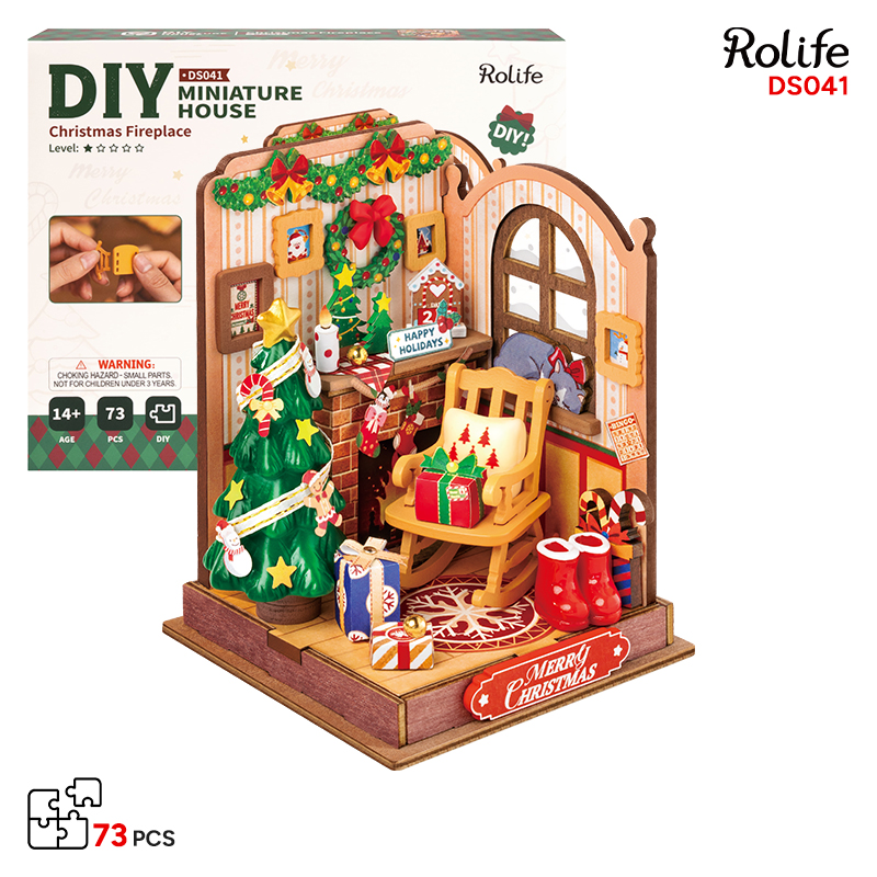 Rolife DS041 Yılbaşı Temalı Ev (Christmas Fireplace) DIY Minyatür Maket Model Seti Mini Dollhouse 3D Model Kit Detaylı Dekoratif Hobi Seti 3D Puzzle Tiny House