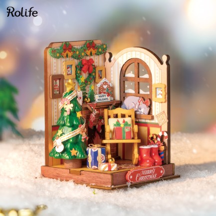 Rolife DS041 Yılbaşı Temalı Ev (Christmas Fireplace) DIY Minyatür Maket Model Seti Mini Dollhouse 3D Model Kit Detaylı Dekoratif Hobi Seti 3D Puzzle Tiny House - Thumbnail