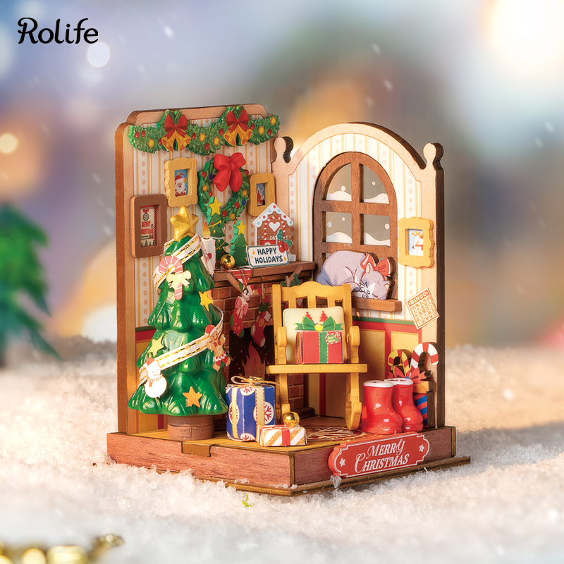 Rolife DS041 Yılbaşı Temalı Ev (Christmas Fireplace) DIY Minyatür Maket Model Seti Mini Dollhouse 3D Model Kit Detaylı Dekoratif Hobi Seti 3D Puzzle Tiny House