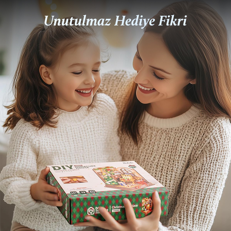 Rolife DS041 Yılbaşı Temalı Ev (Christmas Fireplace) DIY Minyatür Maket Model Seti Mini Dollhouse 3D Model Kit Detaylı Dekoratif Hobi Seti 3D Puzzle Tiny House