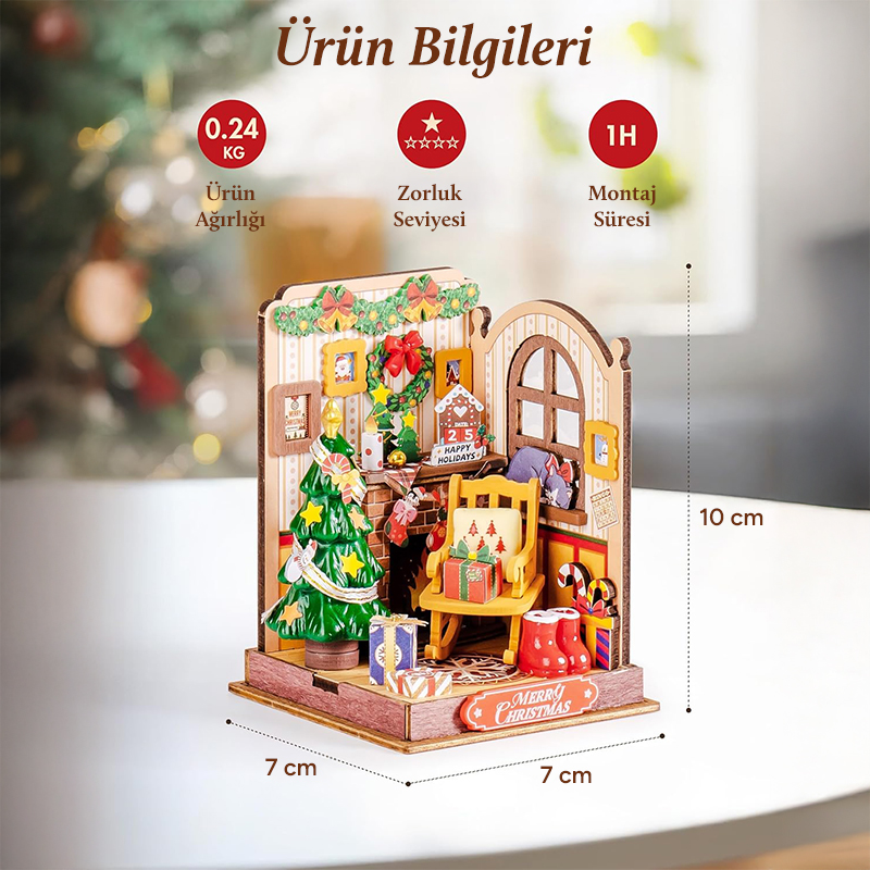 Rolife DS041 Yılbaşı Temalı Ev (Christmas Fireplace) DIY Minyatür Maket Model Seti Mini Dollhouse 3D Model Kit Detaylı Dekoratif Hobi Seti 3D Puzzle Tiny House