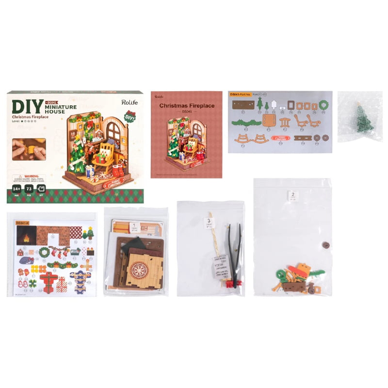 Rolife DS041 Yılbaşı Temalı Ev (Christmas Fireplace) DIY Minyatür Maket Model Seti Mini Dollhouse 3D Model Kit Detaylı Dekoratif Hobi Seti 3D Puzzle Tiny House