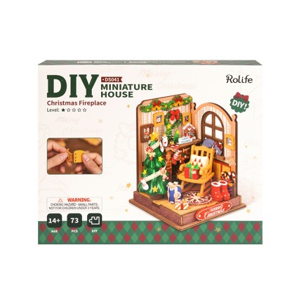 Rolife DS041 Yılbaşı Temalı Ev (Christmas Fireplace) DIY Minyatür Maket Model Seti Mini Dollhouse 3D Model Kit Detaylı Dekoratif Hobi Seti 3D Puzzle Tiny House - Thumbnail