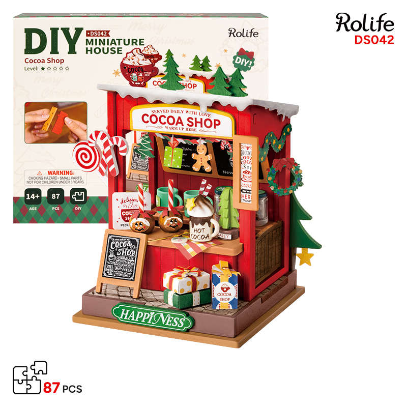 Rolife DS042 Kakao Mağazası (Cocoa Shop) DIY Minyatür Maket Model Seti Mini Dollhouse 3D Model Kit Detaylı Dekoratif Hobi Seti 3D Puzzle Tiny House