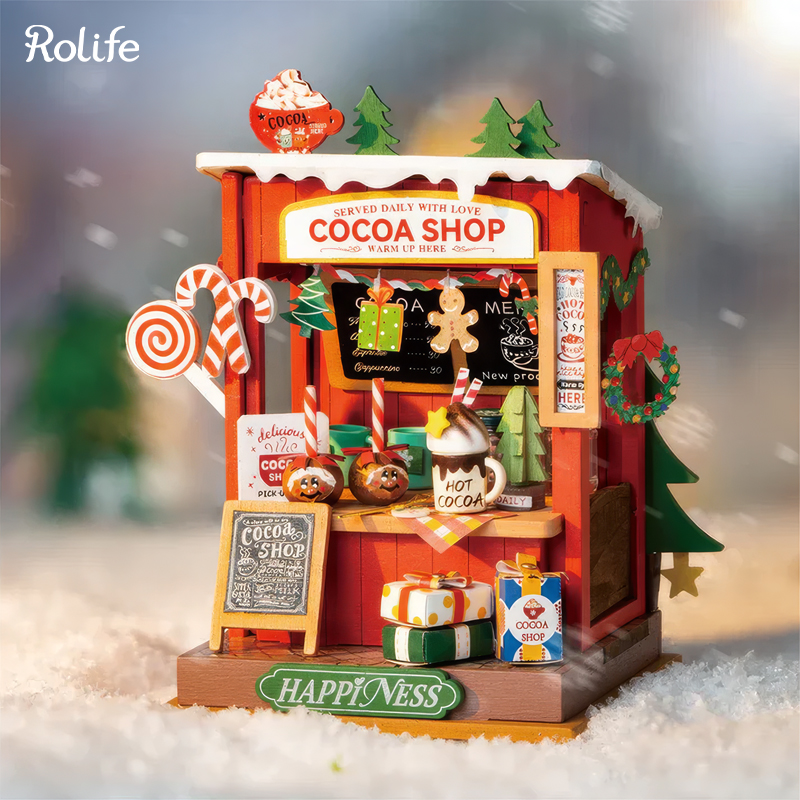 Rolife DS042 Kakao Mağazası (Cocoa Shop) DIY Minyatür Maket Model Seti Mini Dollhouse 3D Model Kit Detaylı Dekoratif Hobi Seti 3D Puzzle Tiny House