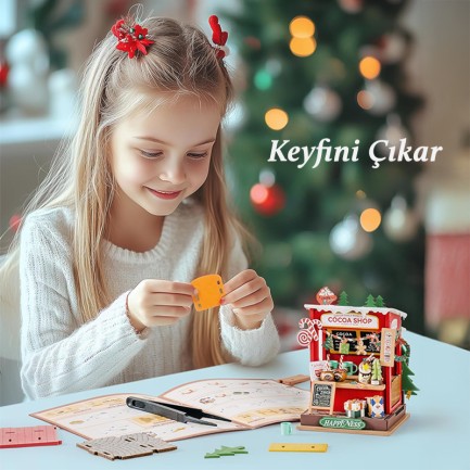 Rolife DS042 Kakao Mağazası (Cocoa Shop) DIY Minyatür Maket Model Seti Mini Dollhouse 3D Model Kit Detaylı Dekoratif Hobi Seti 3D Puzzle Tiny House - Thumbnail