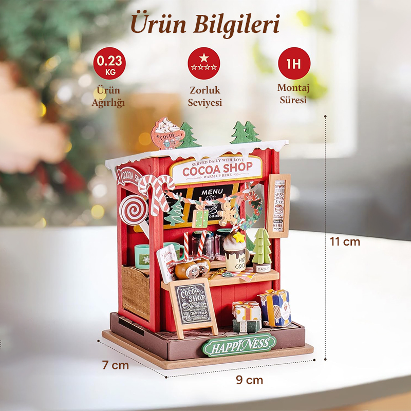 Rolife DS042 Kakao Mağazası (Cocoa Shop) DIY Minyatür Maket Model Seti Mini Dollhouse 3D Model Kit Detaylı Dekoratif Hobi Seti 3D Puzzle Tiny House