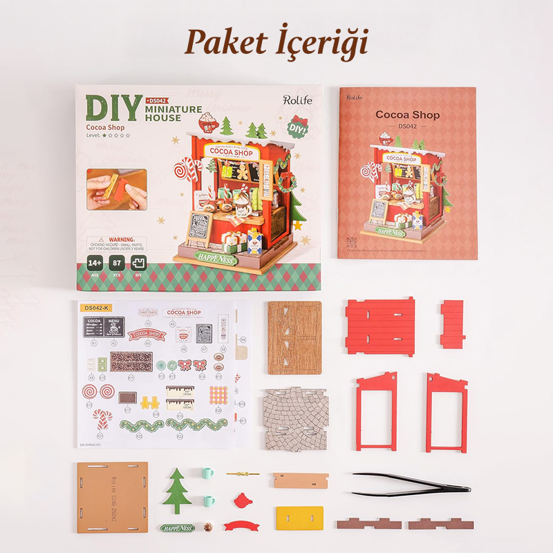 Rolife DS042 Kakao Mağazası (Cocoa Shop) DIY Minyatür Maket Model Seti Mini Dollhouse 3D Model Kit Detaylı Dekoratif Hobi Seti 3D Puzzle Tiny House