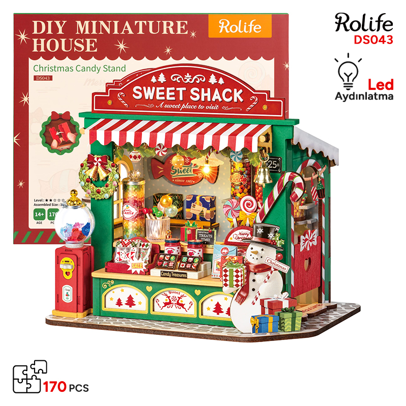 Rolife DS043 Tatlı Standı (Christmas Candy Stand) DIY Minyatür Maket Model Seti Mini Dollhouse 3D Model Kit Detaylı Dekoratif Hobi Seti 3D Puzzle Tiny House