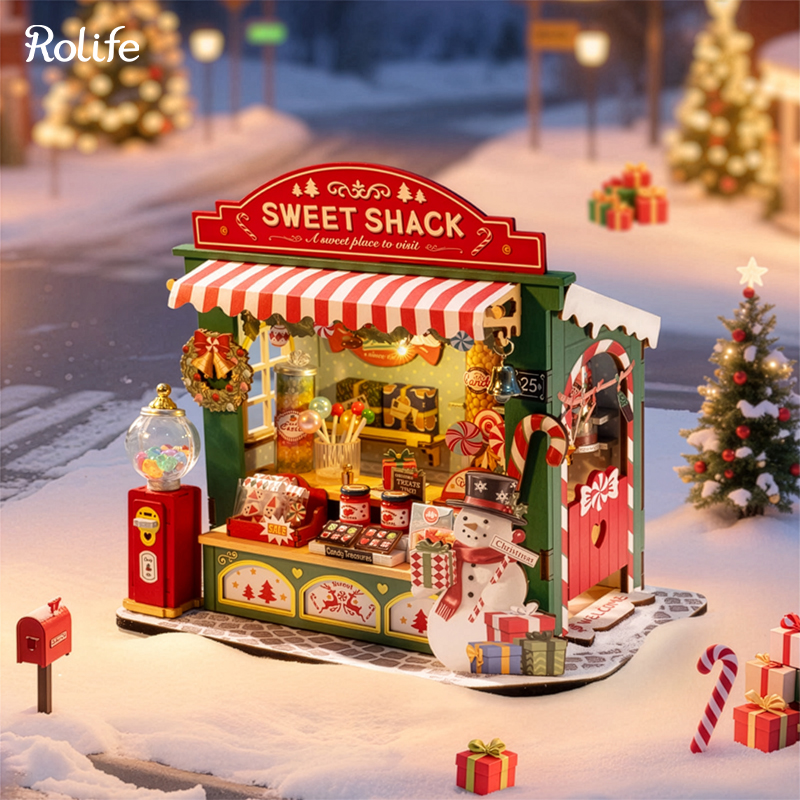 Rolife DS043 Tatlı Standı (Christmas Candy Stand) DIY Minyatür Maket Model Seti Mini Dollhouse 3D Model Kit Detaylı Dekoratif Hobi Seti 3D Puzzle Tiny House