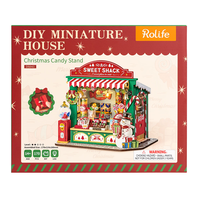 Rolife DS043 Tatlı Standı (Christmas Candy Stand) DIY Minyatür Maket Model Seti Mini Dollhouse 3D Model Kit Detaylı Dekoratif Hobi Seti 3D Puzzle Tiny House