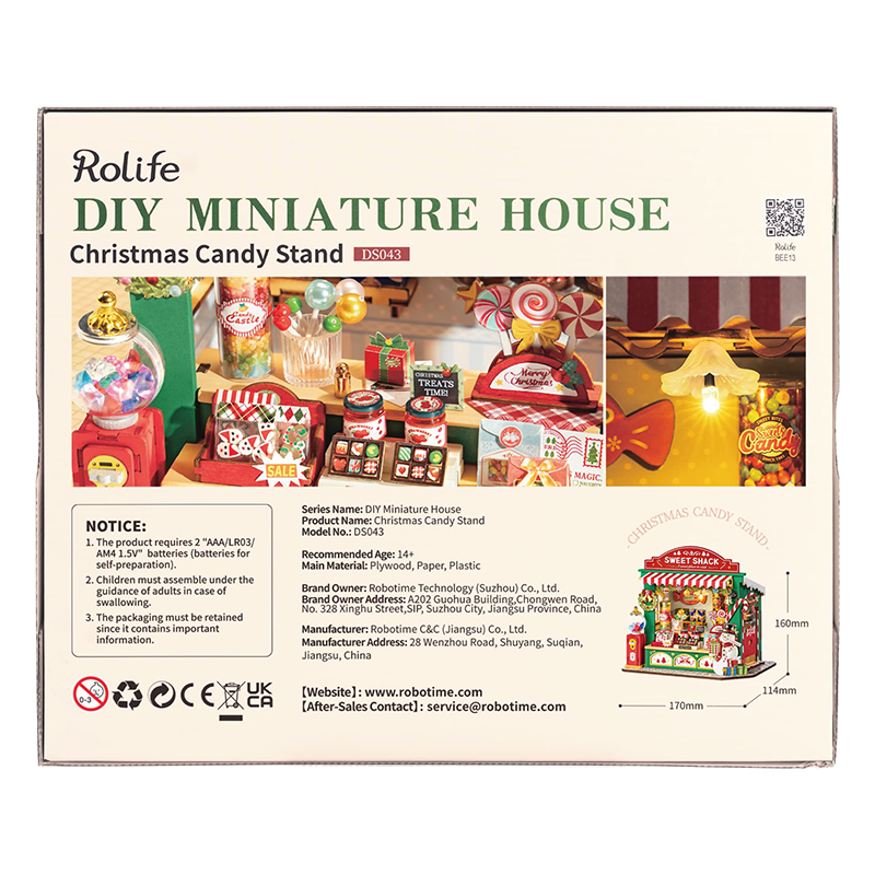 Rolife DS043 Tatlı Standı (Christmas Candy Stand) DIY Minyatür Maket Model Seti Mini Dollhouse 3D Model Kit Detaylı Dekoratif Hobi Seti 3D Puzzle Tiny House