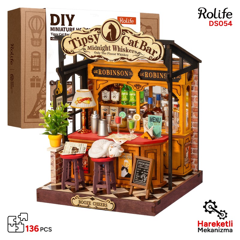 Rolife DS054 Tipsy Cat Bar 3D Wooden Puzzle