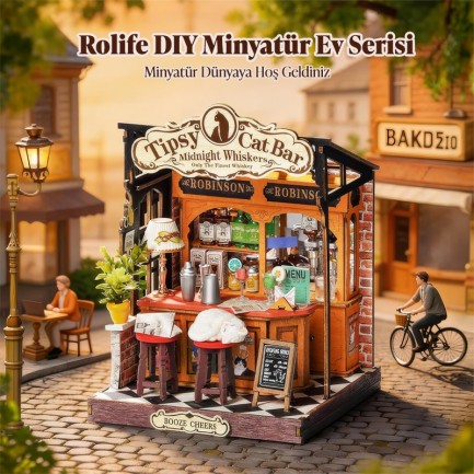 Rolife DS054 Tipsy Cat Bar 3D Wooden Puzzle - Thumbnail