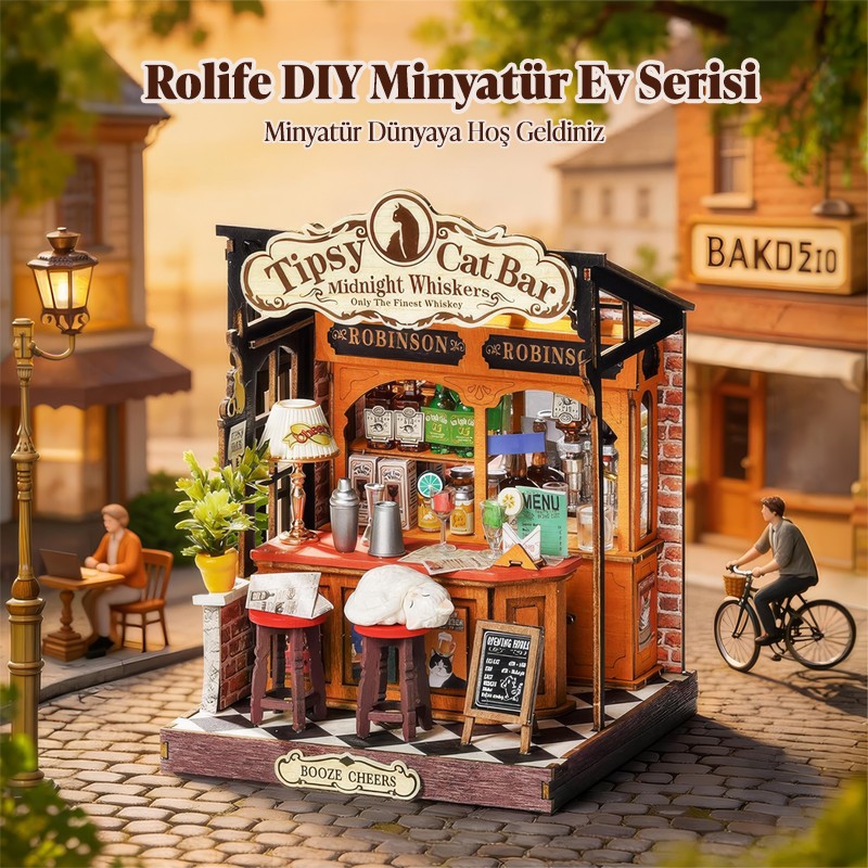 Rolife DS054 Tipsy Cat Bar 3D Wooden Puzzle
