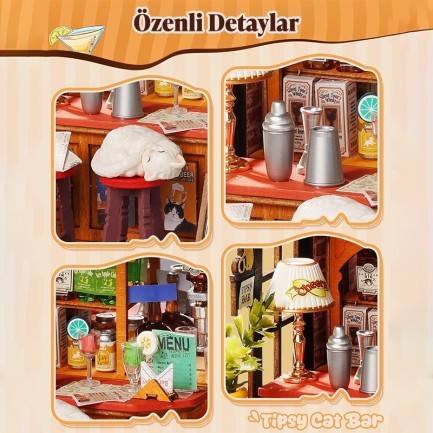 Rolife DS054 Tipsy Cat Bar 3D Wooden Puzzle - Thumbnail