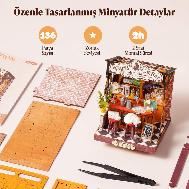 Rolife DS054 Tipsy Cat Bar 3D Wooden Puzzle